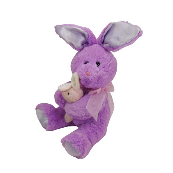 Goffa Bunny Rabbit And Baby Plush 17" Stuffed Animal Purple/Pink - Picture 2 of 8